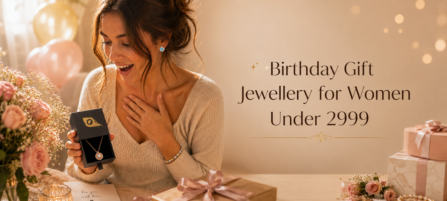 Premium birthday gift jewellery for women with elegant necklace and gift boxes