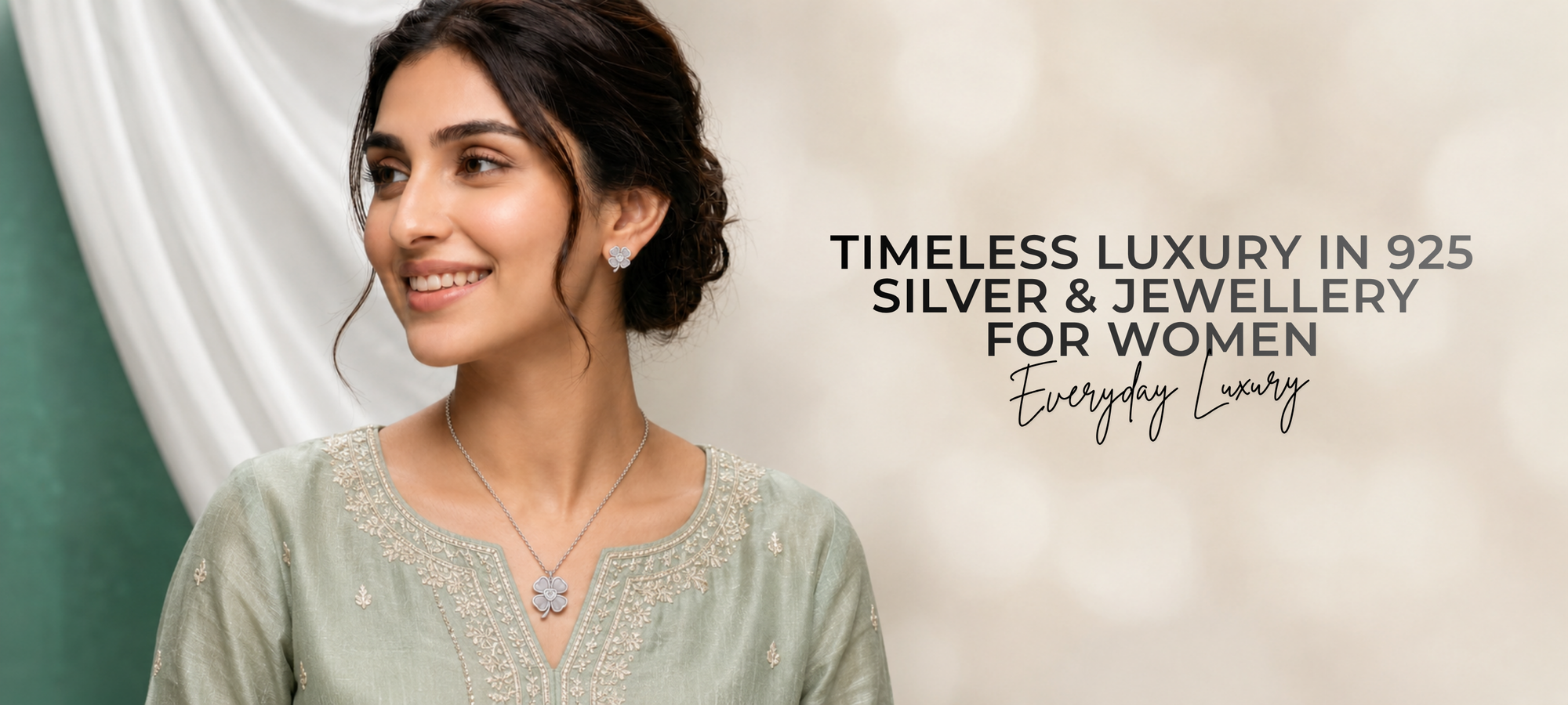 Elegant 925 silver jewellery set for women featuring a floral pendant necklace and matching earrings, perfect for everyday luxury.