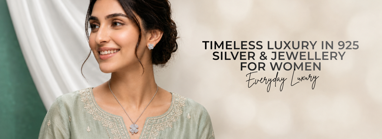 Elegant 925 silver jewellery set for women featuring a floral pendant necklace and matching earrings, perfect for everyday luxury.