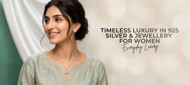 Elegant 925 silver jewellery set for women featuring a floral pendant necklace and matching earrings, perfect for everyday luxury.