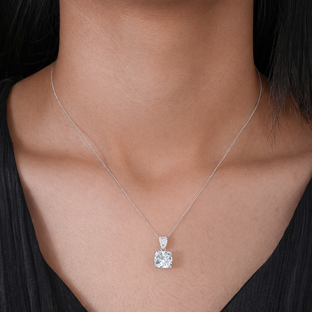 Crystal Radiance Square Design 925 Sterling Silver Pendant Chain for Women