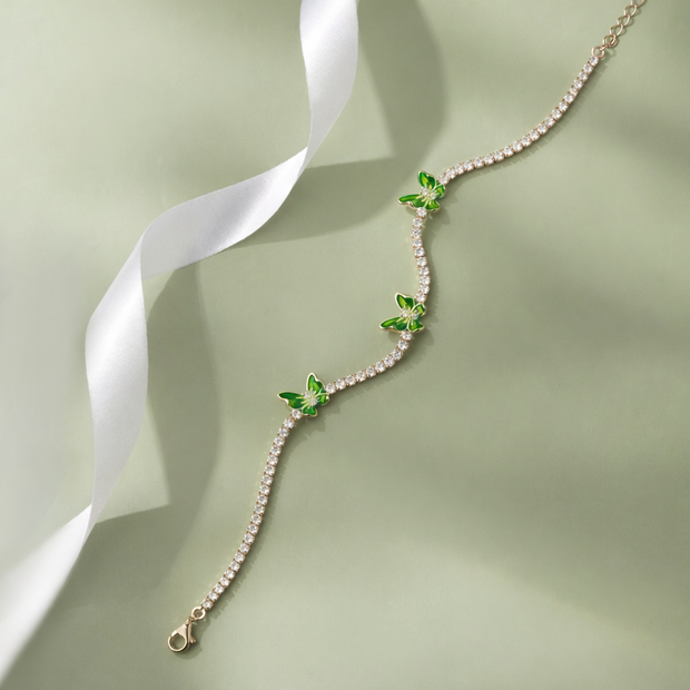 Green Butterfly Diamond 925 Sterling Silver Rose Gold Tennis Bracelet for Women