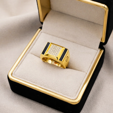 Square Design Diamond 925 Sterling Silver Yellow Gold Ring for Men