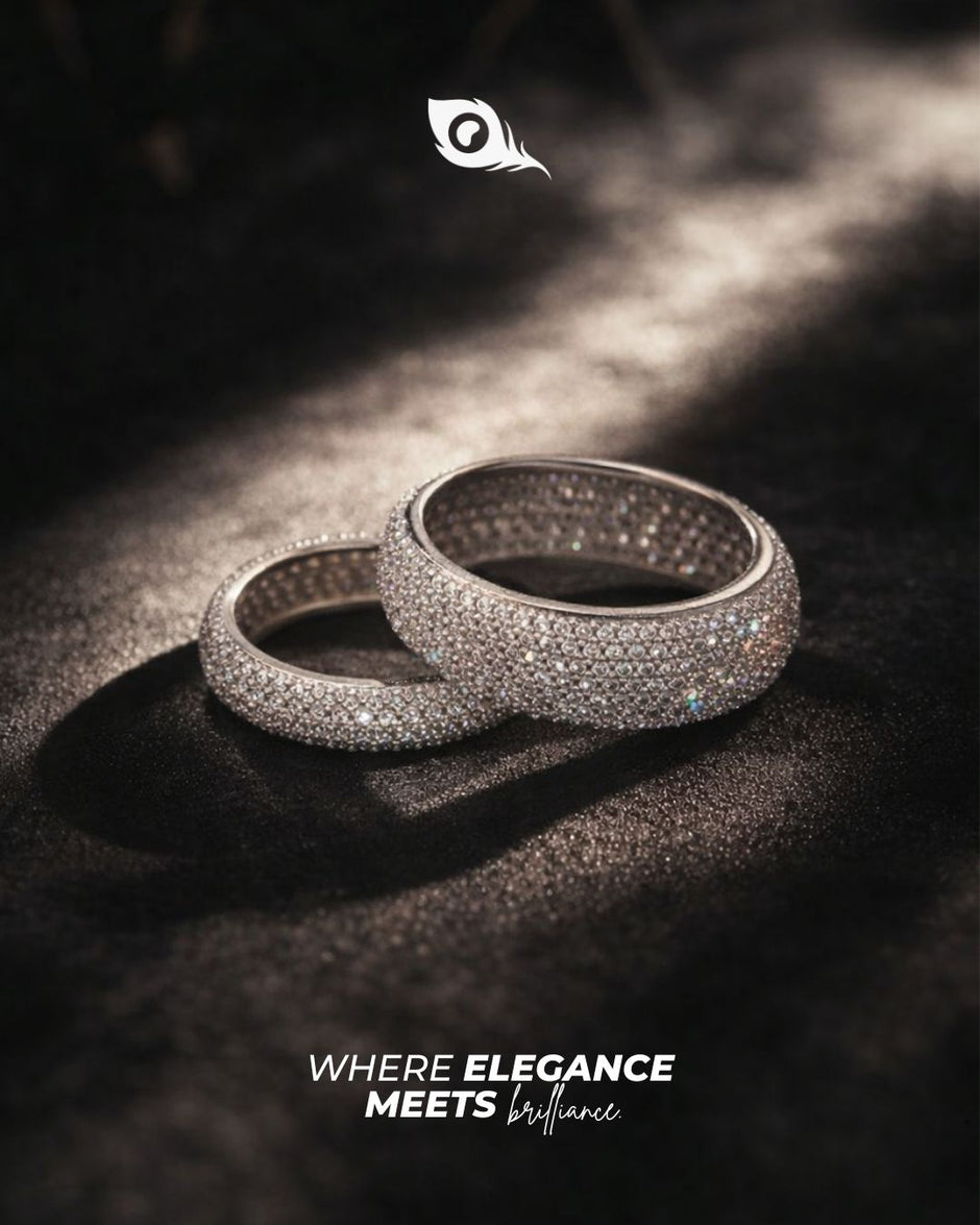 Round Design Full Pave Diamond 925 Sterling Silver Couple Band for Women