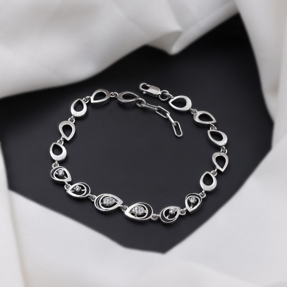 Teardrop CZ Motif 925 Sterling Silver Bracelet for Women