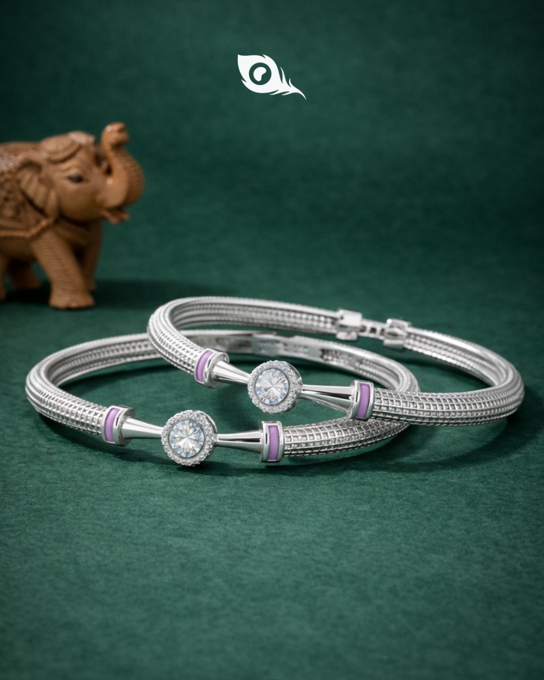 Classic Halo Diamond Silver Bangles Set for Women