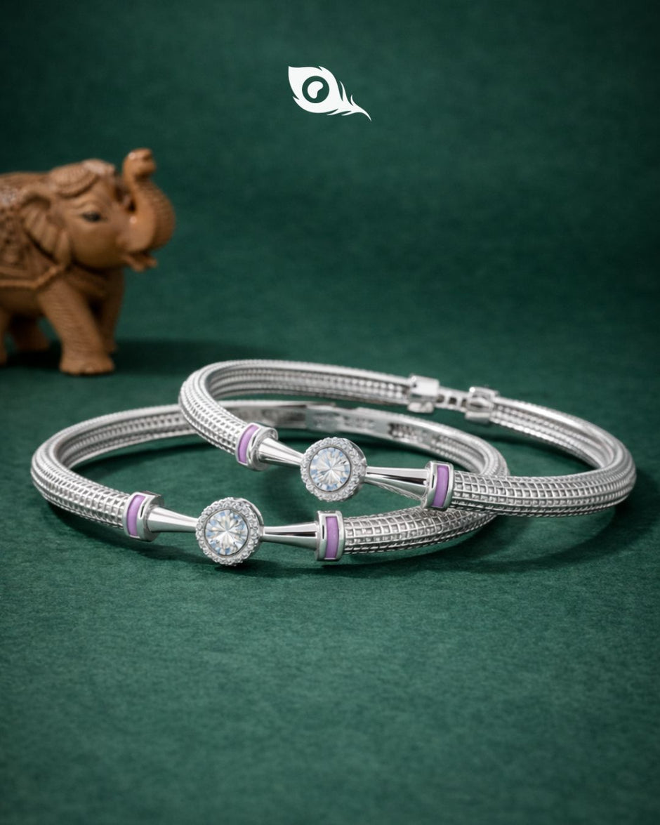 Classic Halo Diamond Silver Bangles Set for Women