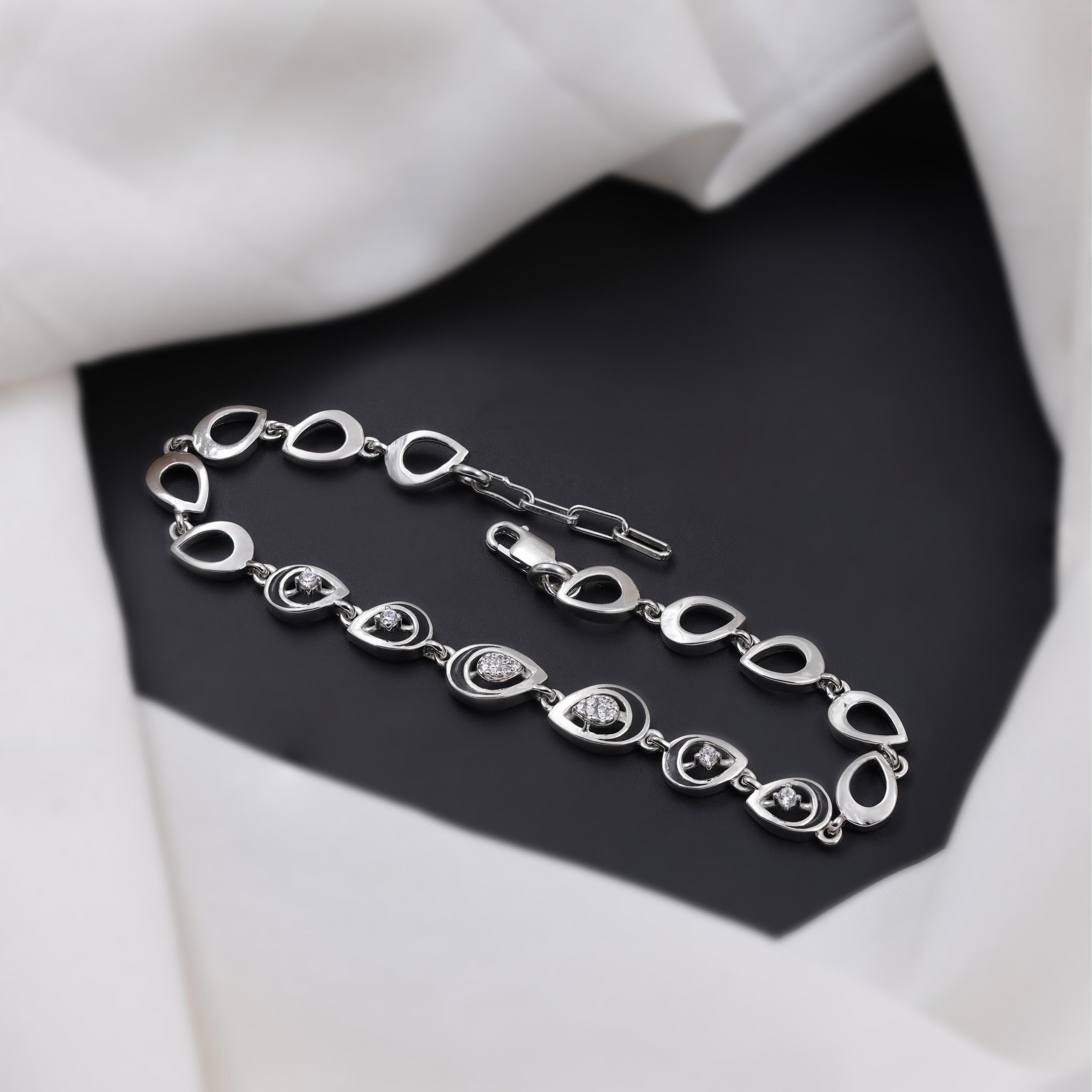 Teardrop CZ Motif 925 Sterling Silver Bracelet for Women