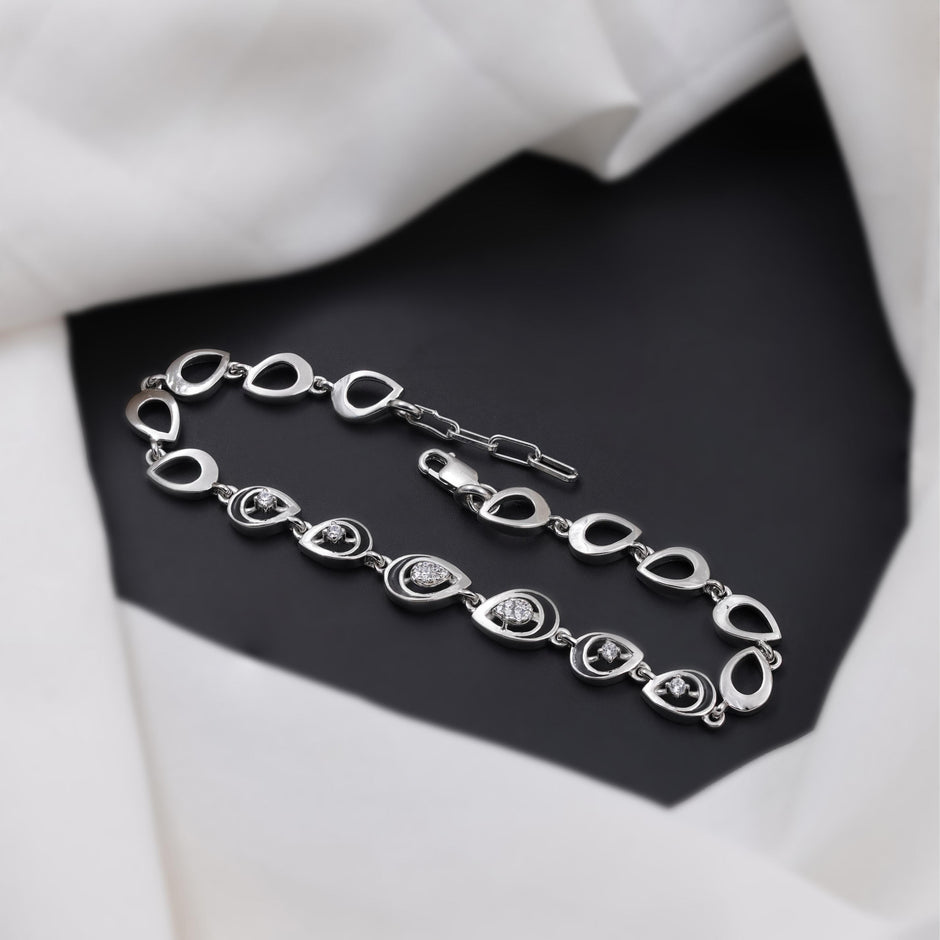 Teardrop CZ Motif 925 Sterling Silver Bracelet for Women