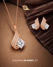Emerald Cut Diamond 925 Silver Rose Gold Pendant Set