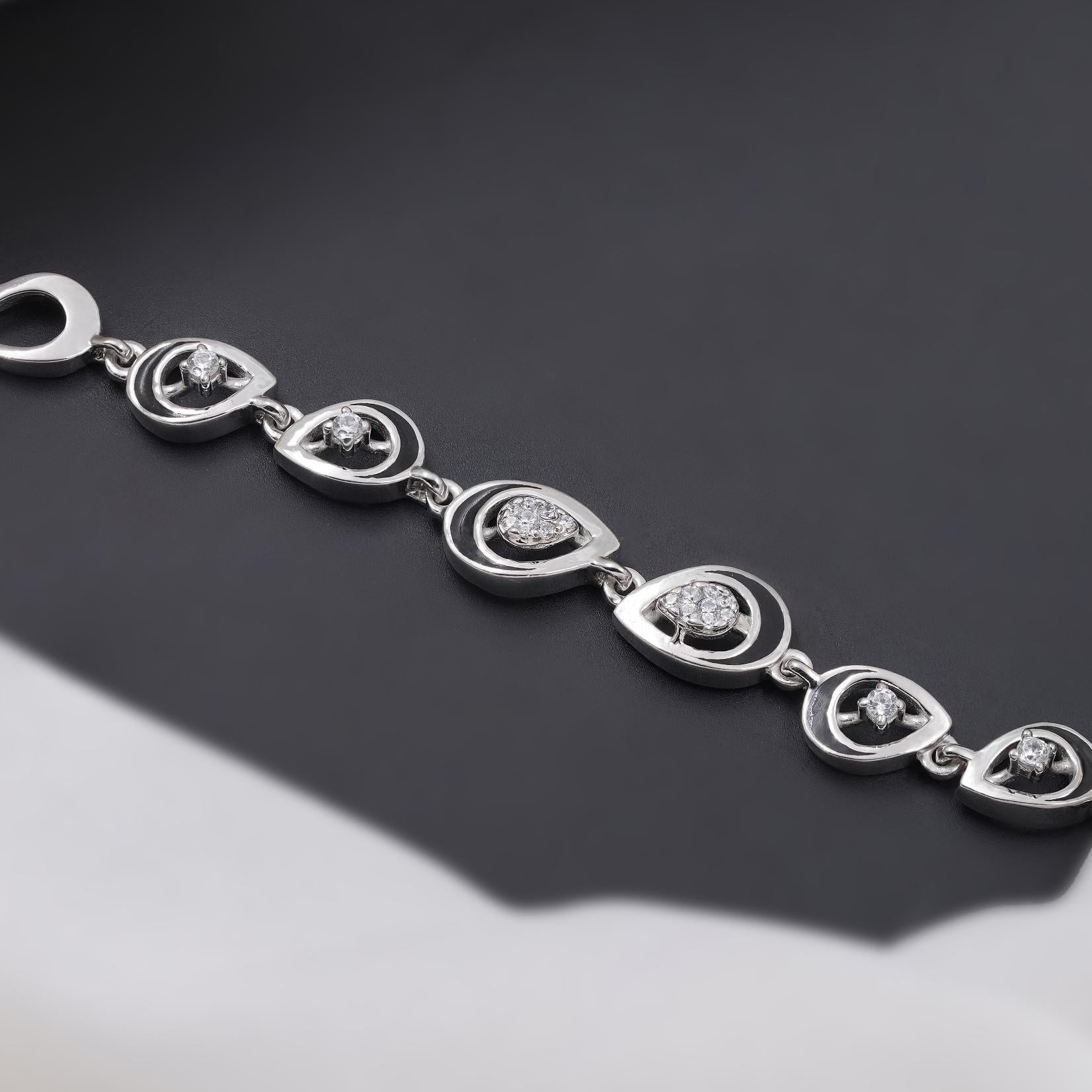 Teardrop CZ Motif 925 Sterling Silver Bracelet for Women