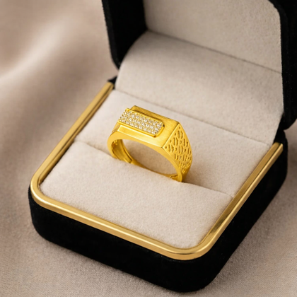 Elegant Rectangular Diamond 925 Sterling Silver Yellow Gold Ring for Men
