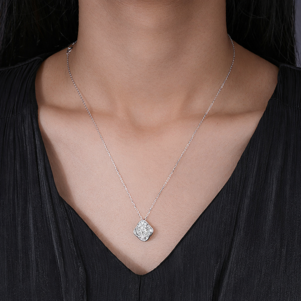 Aurora Cushion White Diamond 925 Sterling Silver Pendant Chain for Women