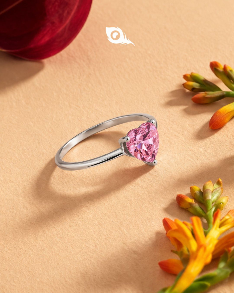 Heart Pink Stone Ring on Hand