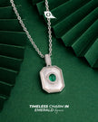 Geometric Emerald Glow Diamond 925 Sterling Silver Pendant Necklace for Women