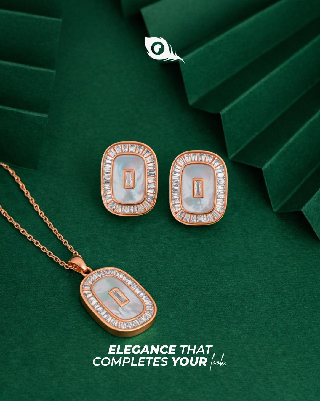 Cushion Pearl 925 Silver Rose Gold Pendant Set