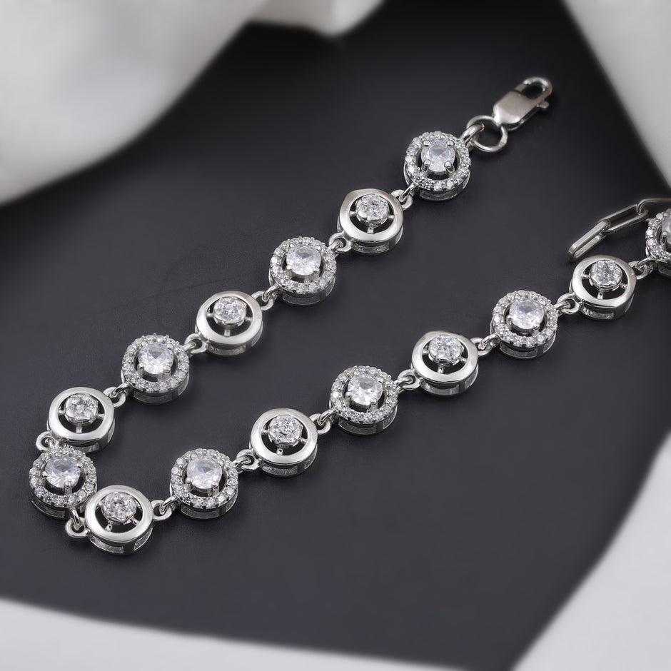 Circular Halo CZ 925 Sterling Silver Adjustable  Bracelet for Women