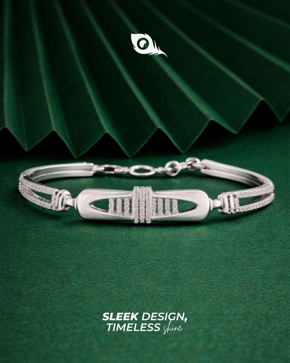 Modern Diamond Cuff Silver Bracelet for Women