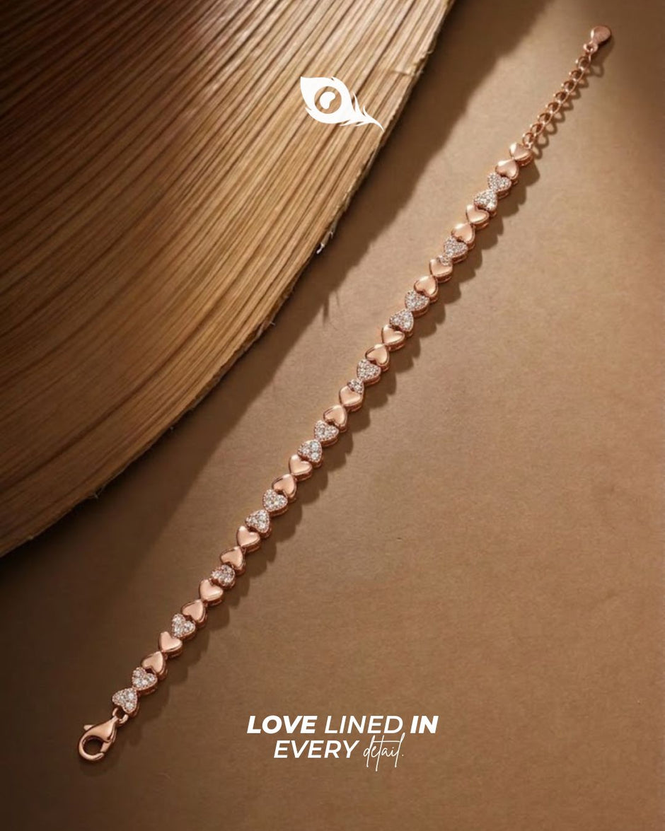 Heart Design Sparkling Diamond Adjustable Rose Gold Bracelet for Women