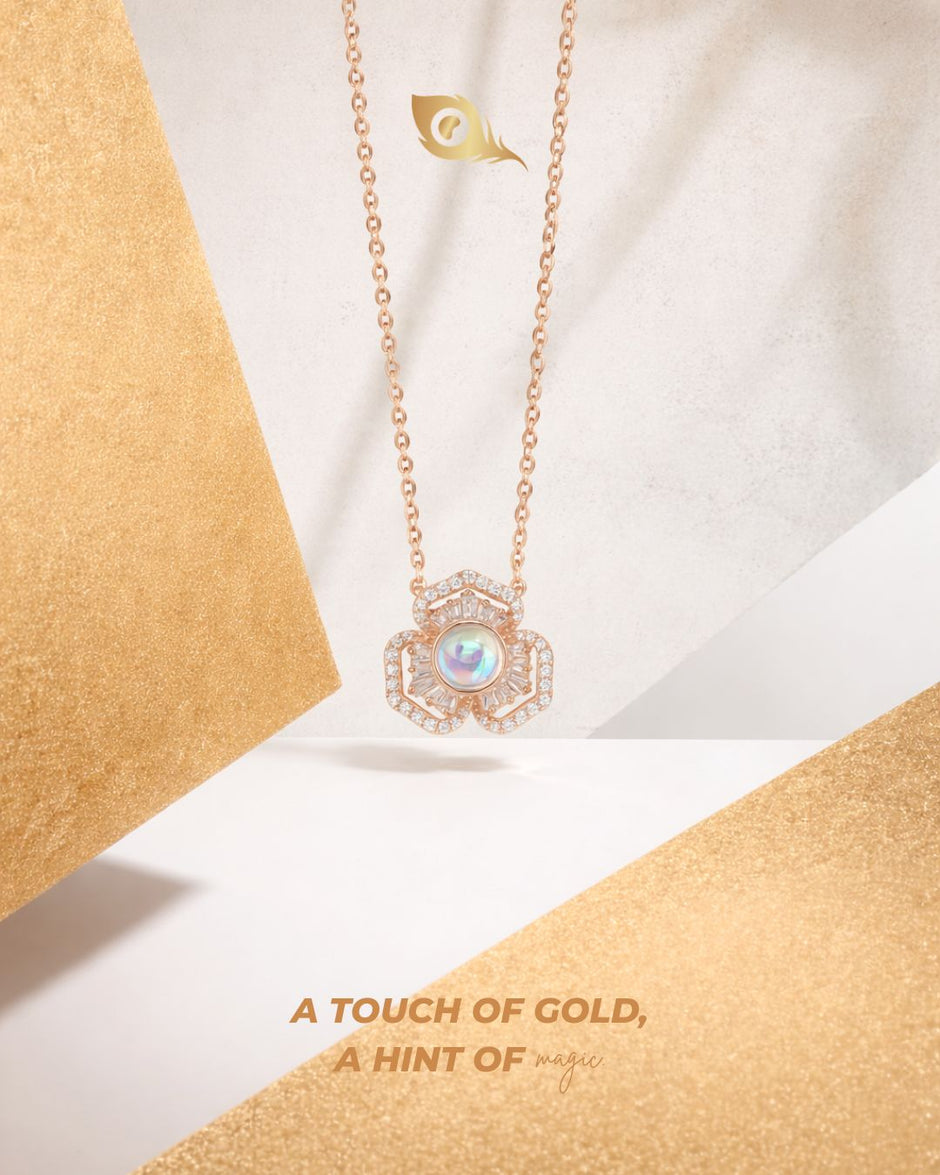 Bloom Aura Diamond Floral Rose Gold Pendant Necklace