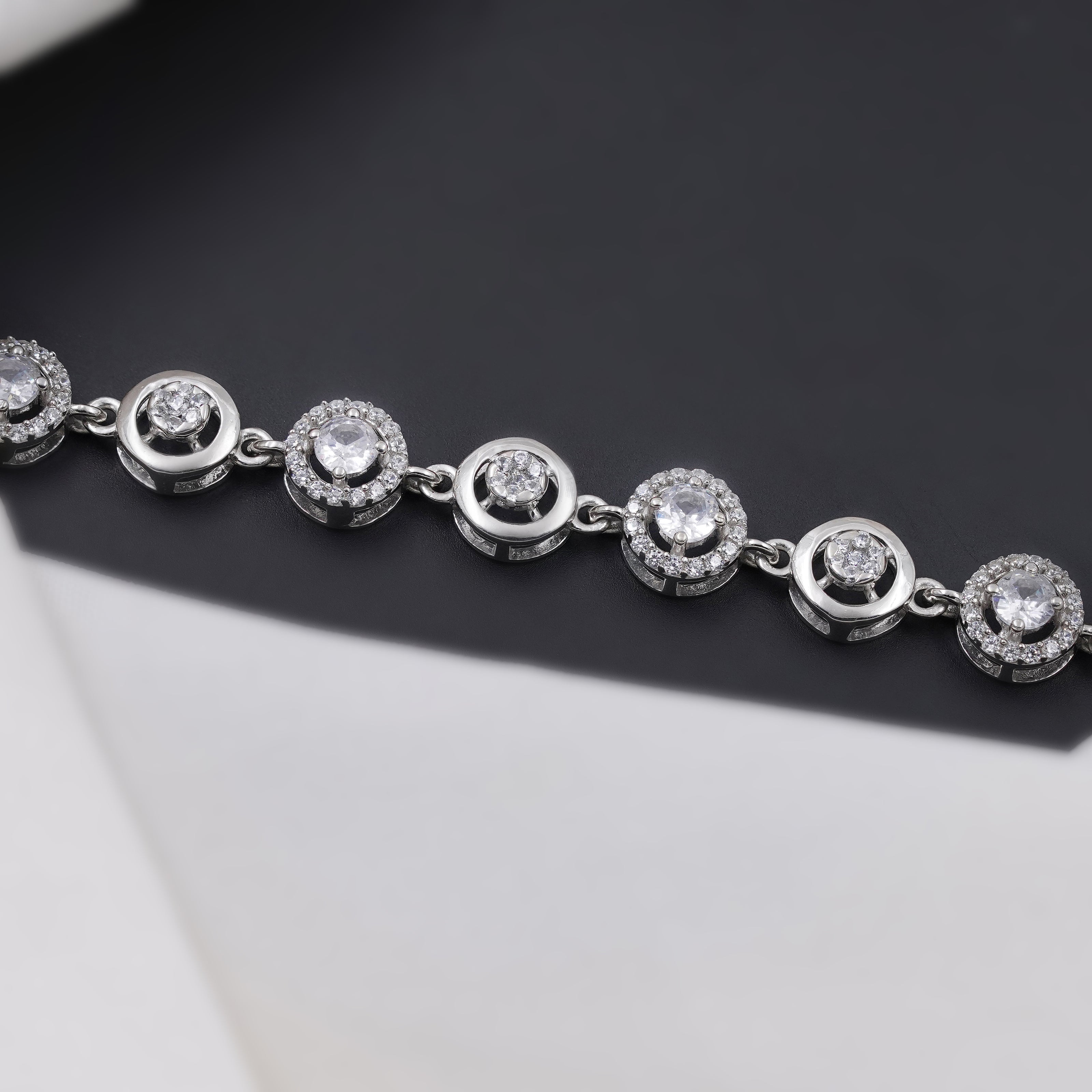 Circular Halo CZ 925 Sterling Silver Adjustable  Bracelet for Women