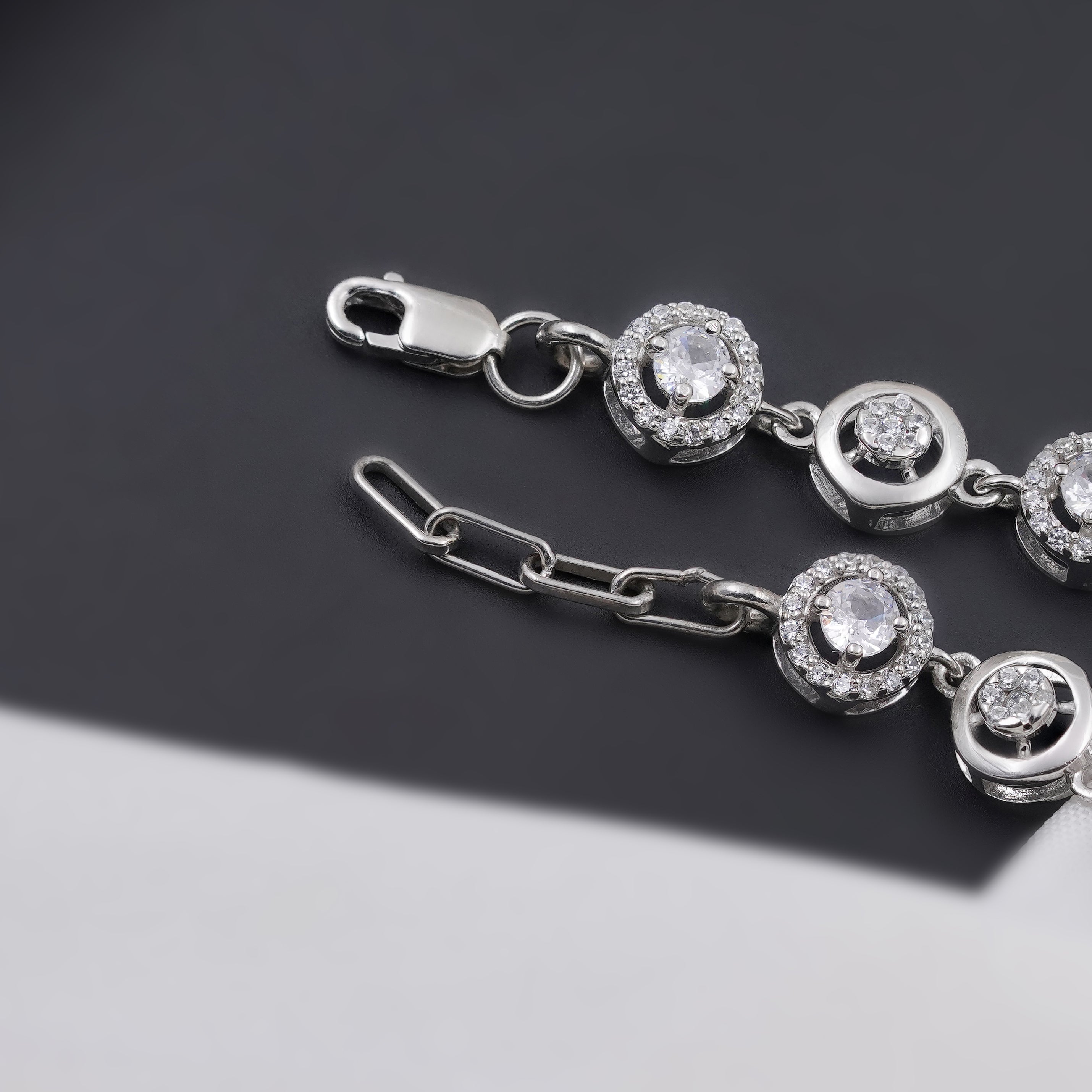 Circular Halo CZ 925 Sterling Silver Adjustable  Bracelet for Women