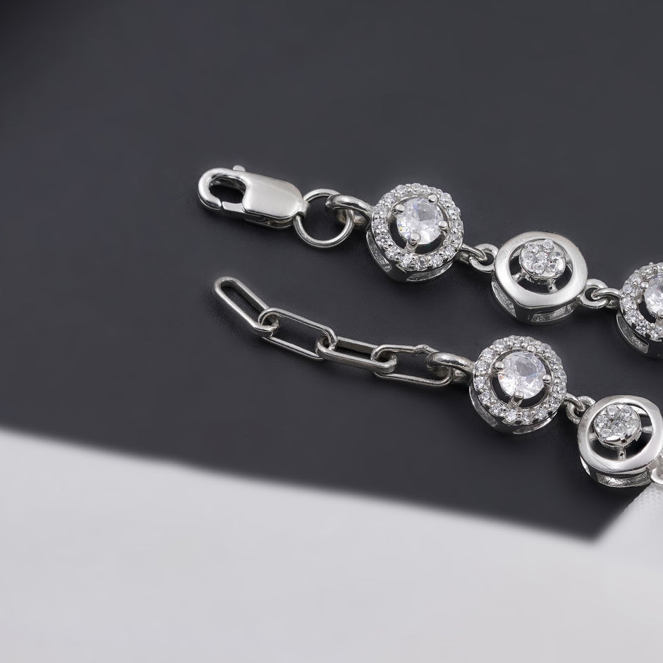 Circular Halo CZ 925 Sterling Silver Adjustable  Bracelet for Women