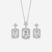 Square Design Cushion Cut Diamond CZ 925 Sterling Silver Pendant Set for Women