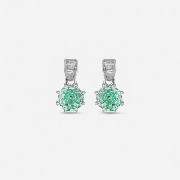 Mint Green Stone Round Design 925 Sterling Silver Drop Earrings for Women