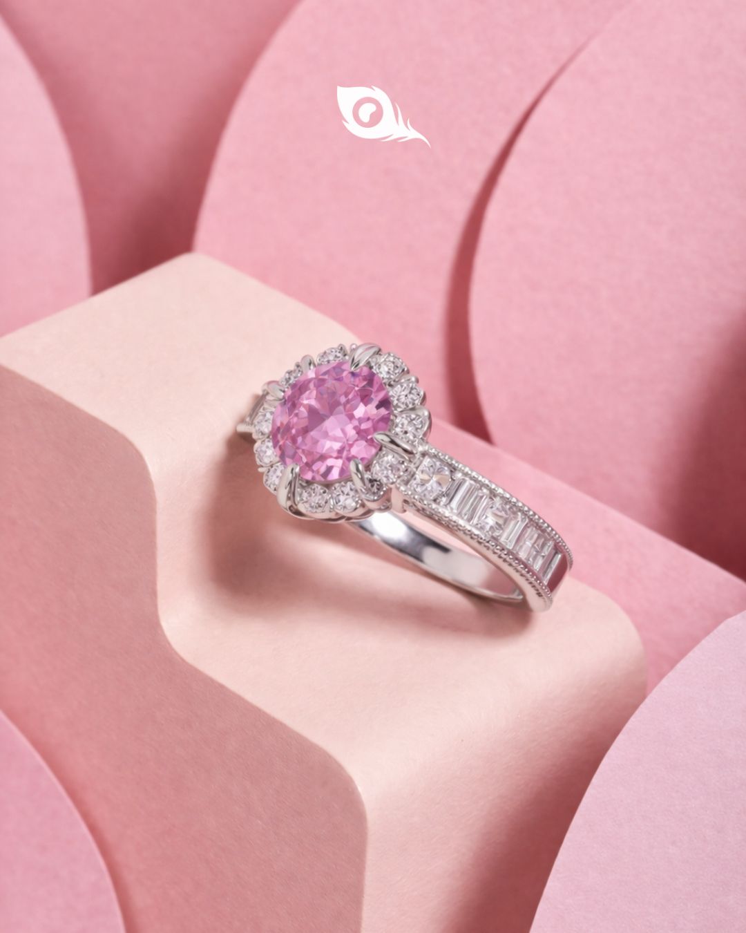 Pink Sparkle Stone Diamond Silver Ring