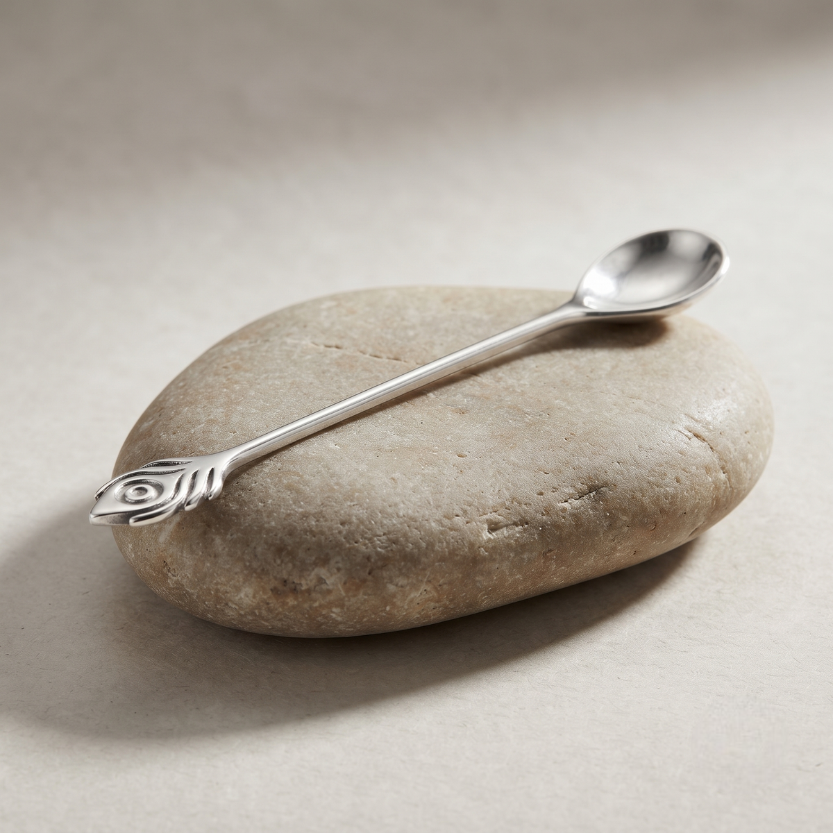 925 Sterling Silver Galthuthi Spoon with Peacock Feather Design | Traditional Baby Feeding & Keepsake Gift