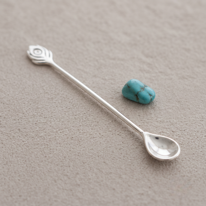 925 Sterling Silver Galthuthi Spoon with Peacock Feather Design | Traditional Baby Feeding & Keepsake Gift