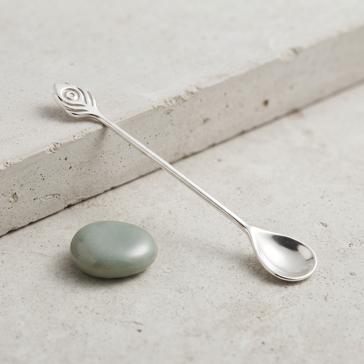 925 Sterling Silver Galthuthi Spoon with Peacock Feather Design | Traditional Baby Feeding & Keepsake Gift