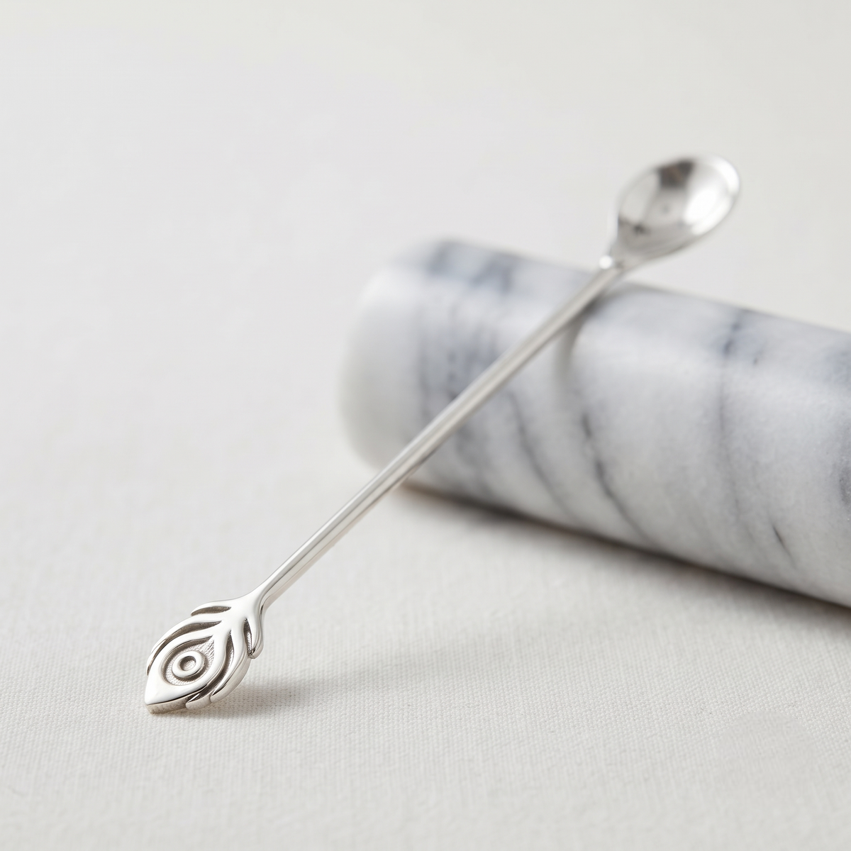 925 Sterling Silver Galthuthi Spoon with Peacock Feather Design | Traditional Baby Feeding & Keepsake Gift