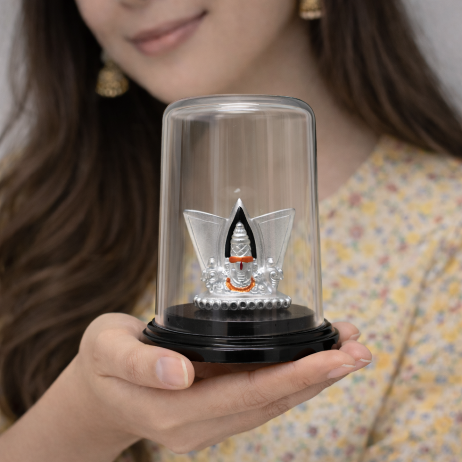 Tirupati Balaji Devotional Silver Idol with Decorative Base