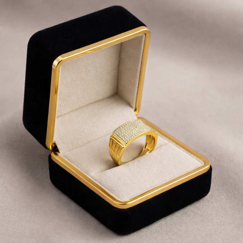 Pave Diamond Statement 925 Sterling Silver Yellow Gold Ring for Men