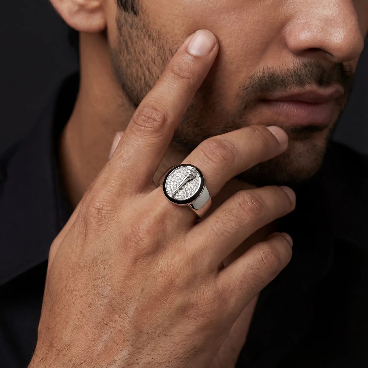 Round Micro Pavé Gada CZ 925 Sterling Silver Ring for Men