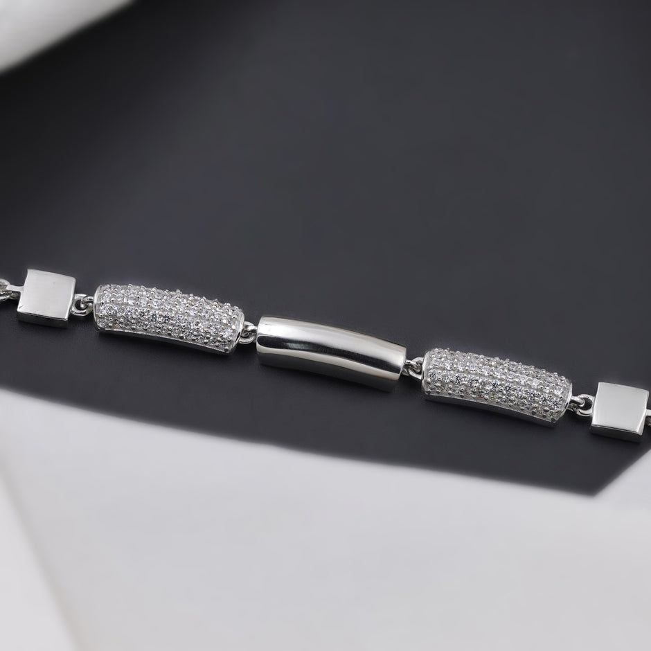 Geometric Sparkle 925 Sterling Silver Bracelet for Women