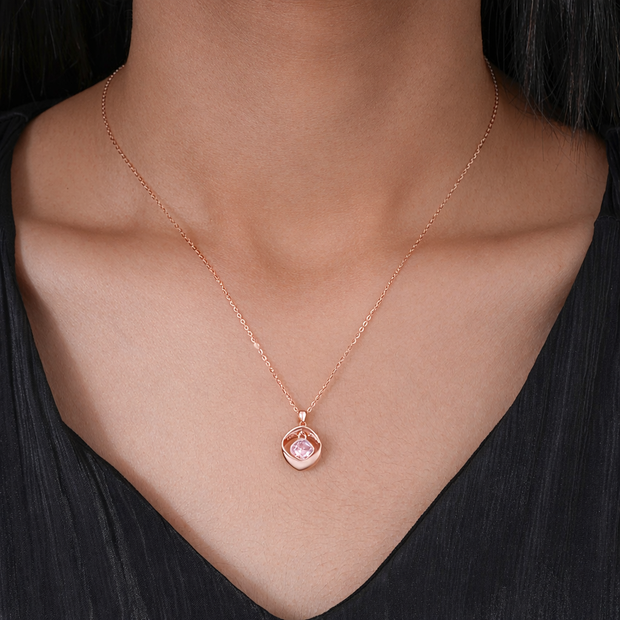 Blush pink Square Diamond Glow 925 Sterling Silver Rose Gold Pendant Chain for Women