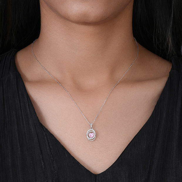 Light Pink Diamond Spiral Halo 925 Sterling Silver Pendant Chain for Women