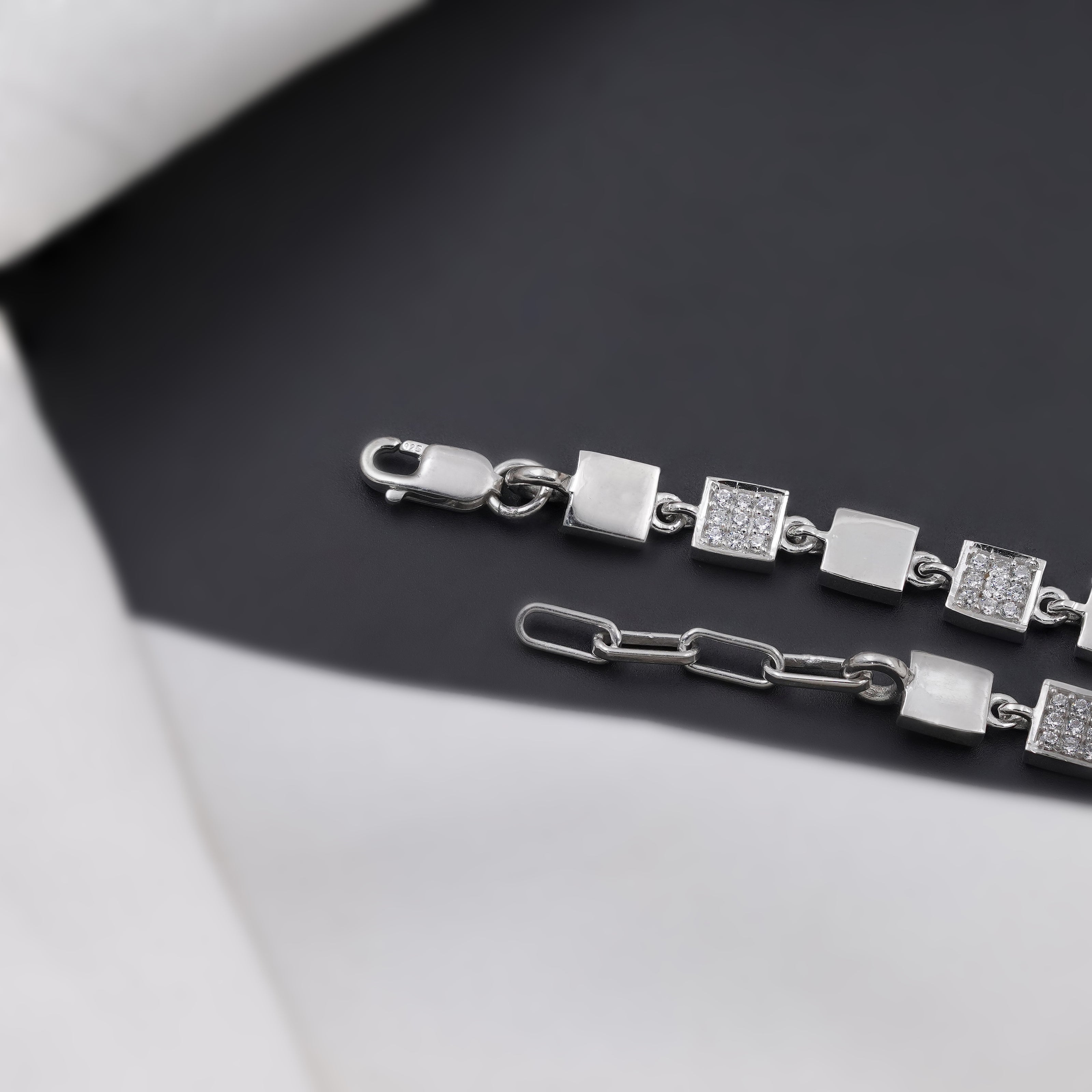 Geometric Sparkle 925 Sterling Silver Bracelet for Women