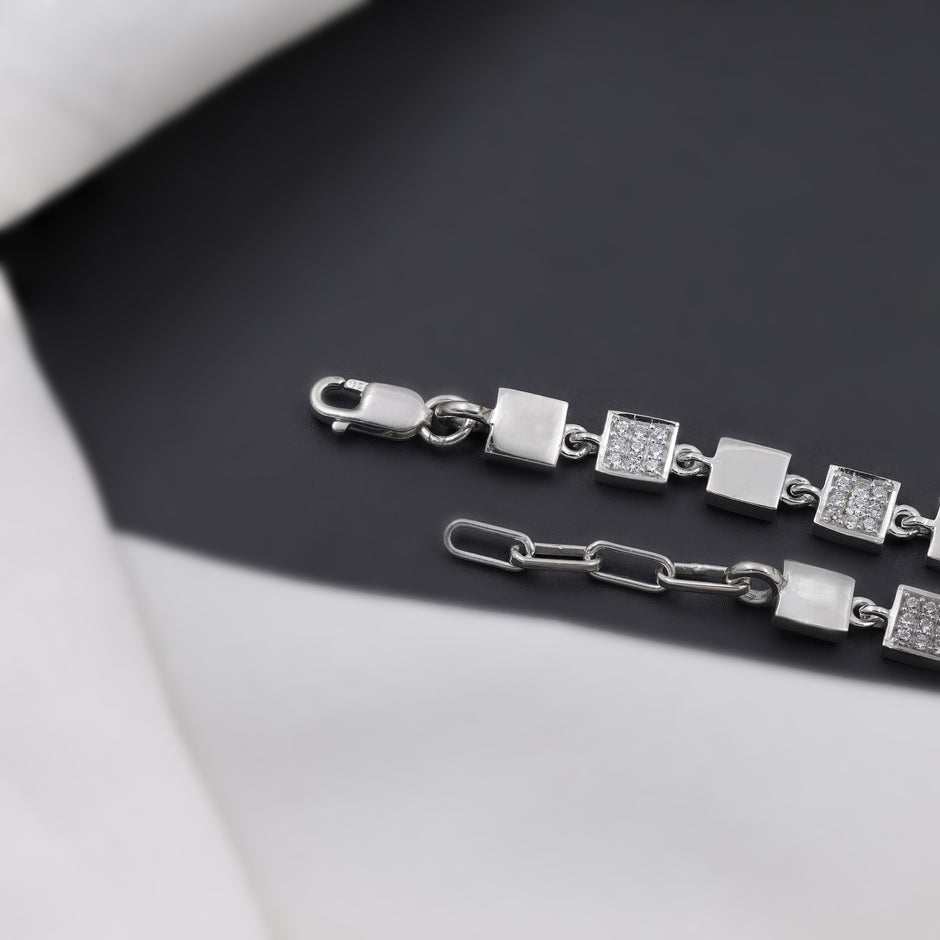 Geometric Sparkle 925 Sterling Silver Bracelet for Women