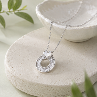 Circle Heart Diamond 925 Sterling Silver Pendant Chain for Women