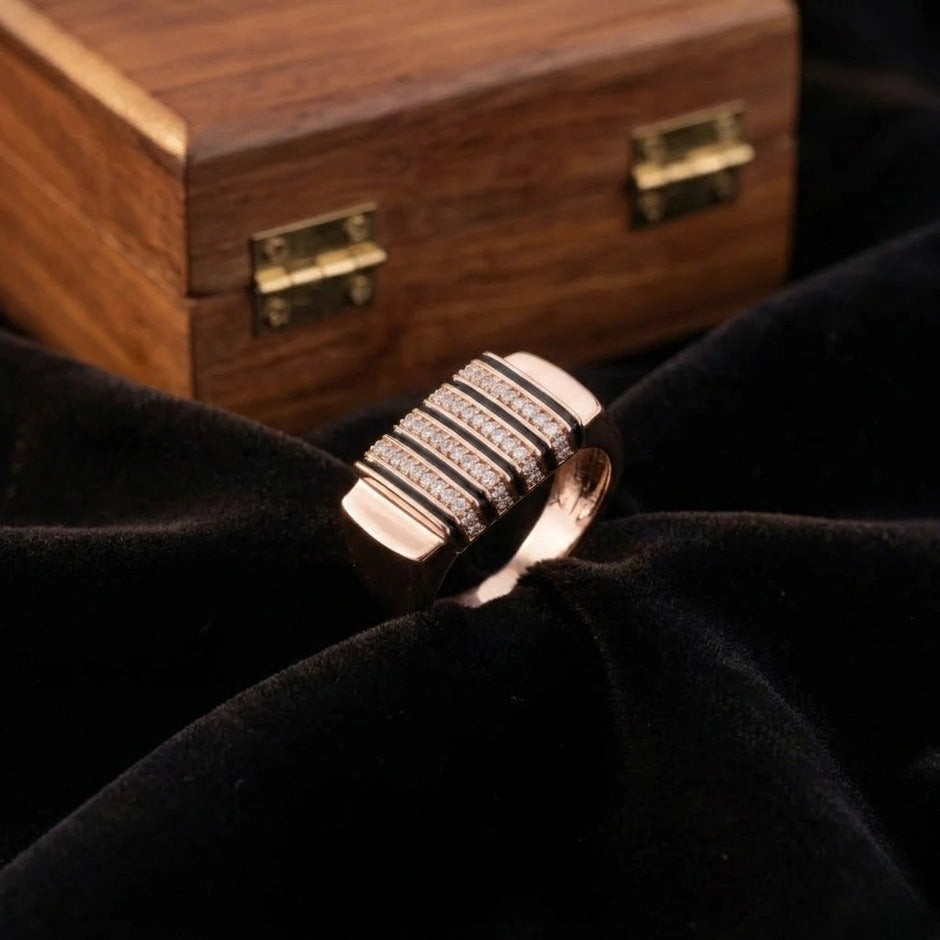 Bold Luxe Diamond CZ Rose Gold Plated 925 Sterling Silver Ring for Men 