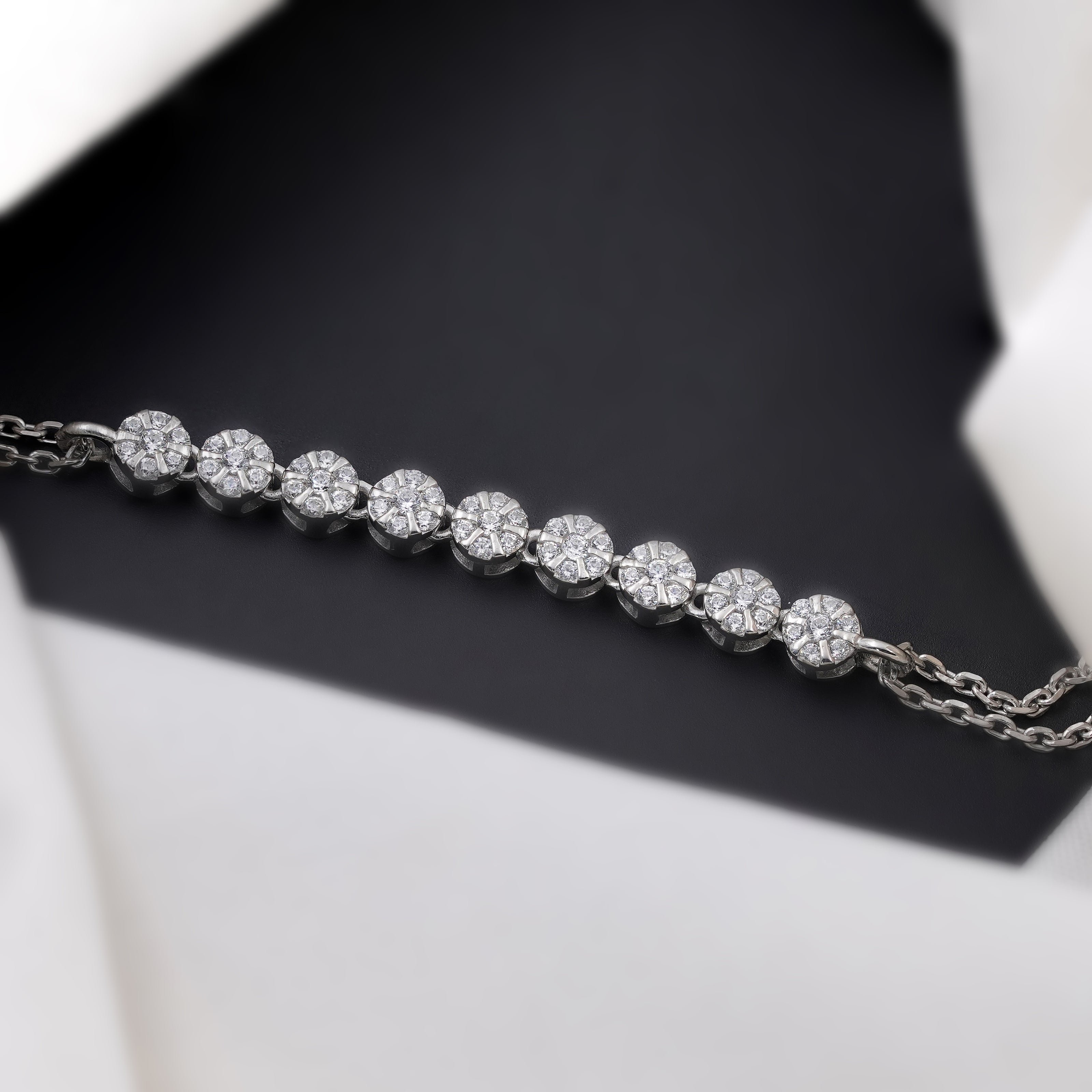 Classic Floral CZ 925 Sterling Silver Bracelet for Women