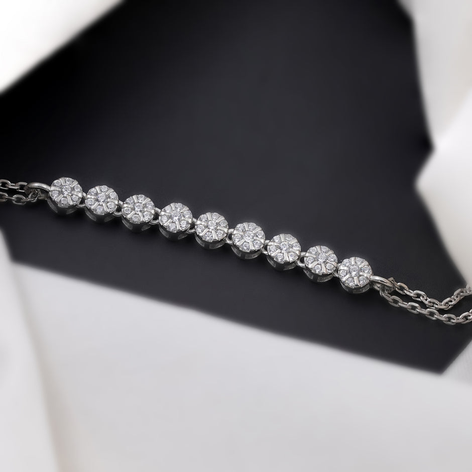 Classic Floral CZ 925 Sterling Silver Bracelet for Women