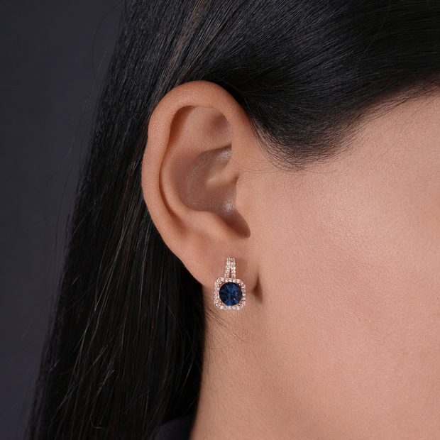 Blue Stone CZ 925 Sterling Silver Rose Gold Stud Earrings for Women