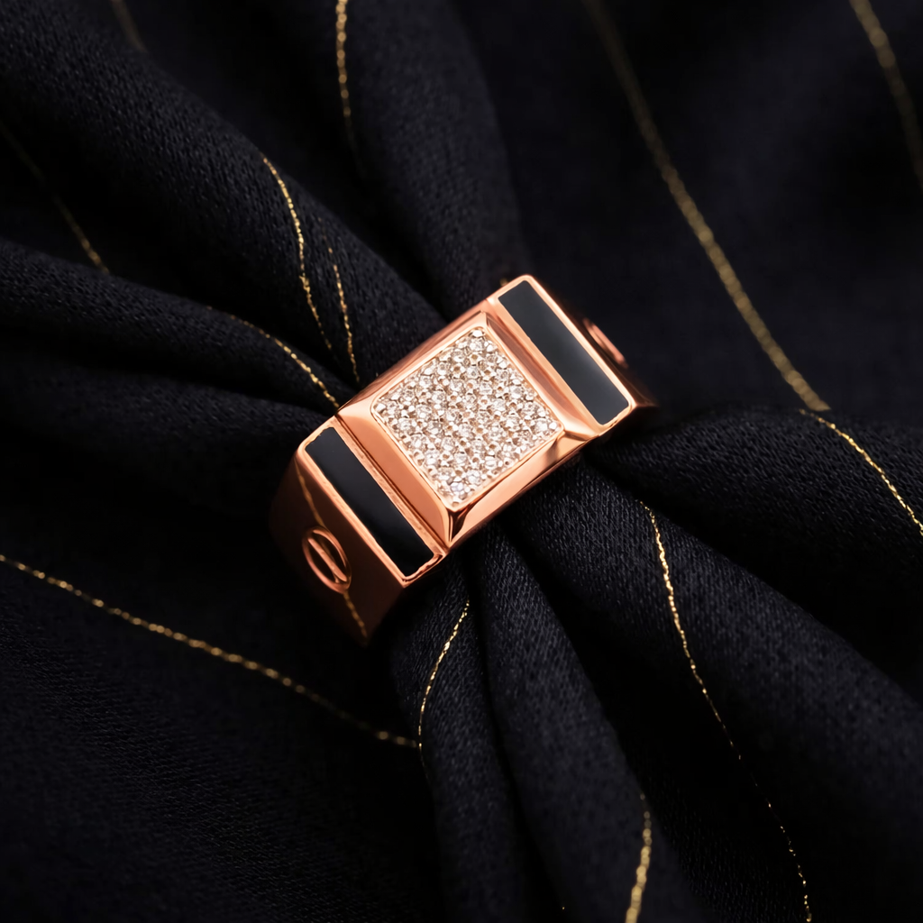 Geometric Square Diamond 925 Sterling Silver Rose Gold for Men