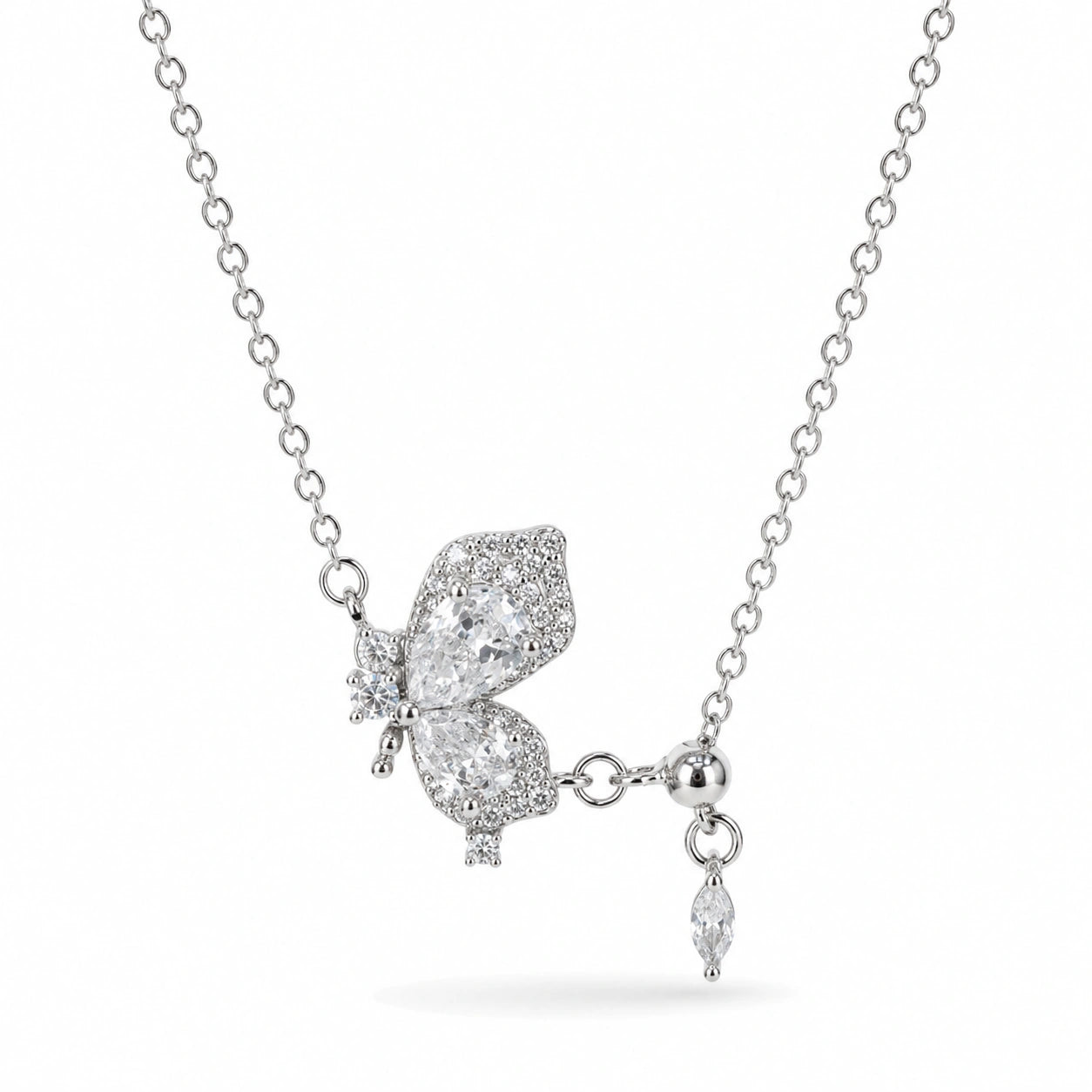 925 Sterling Silver Butterfly Necklace for Women with Cubic Zirconia Butterfly Pendant and Adjustable Slider Chain, Elegant Minimalist Jewelry