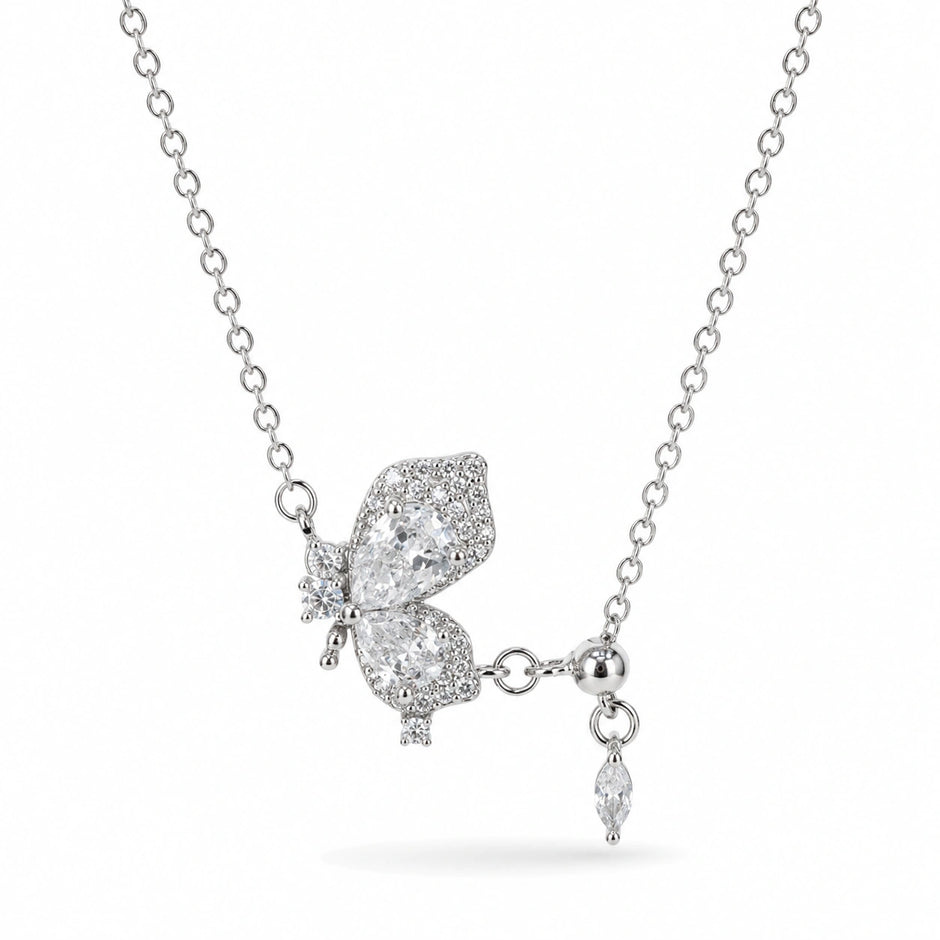 925 Sterling Silver Butterfly Necklace for Women with Cubic Zirconia Butterfly Pendant and Adjustable Slider Chain, Elegant Minimalist Jewelry
